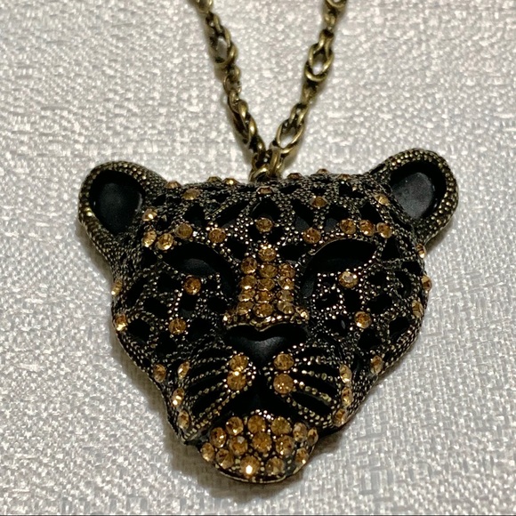 Rhinestone Encrusted Leopard Necklace - Picture 2 of 7